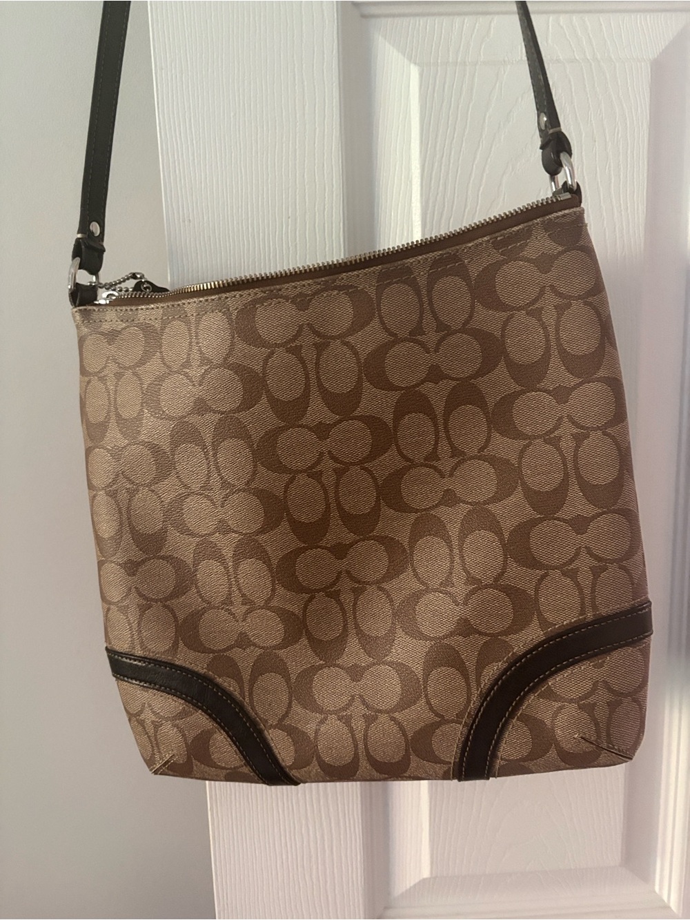 Coach Tan and Dark Brown Signature Crossbody Bag - Picture 4 of 6